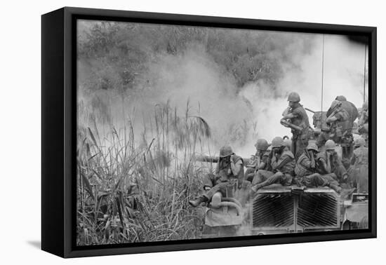 Marines Riding Atop an M-48 Tank as 90mm Gun Fires, Vietnam, April 1968-null-Framed Stretched Canvas