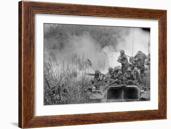 Marines Riding Atop an M-48 Tank as 90mm Gun Fires, Vietnam, April 1968-null-Framed Photo