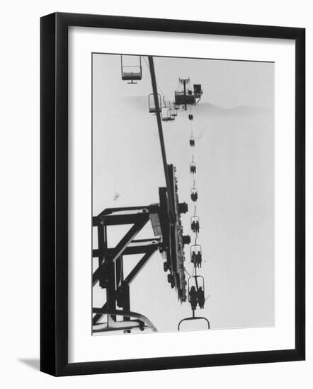 Marines Riding Chair Lift Up to Squaw Peak To Ski Down and Tamp Snow Down for Olympic Events-George Silk-Framed Photographic Print