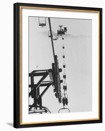 Marines Riding Chair Lift Up to Squaw Peak To Ski Down and Tamp Snow Down for Olympic Events-George Silk-Framed Photographic Print