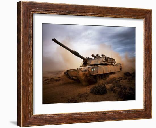 Marines Roll Down a Dirt Road On Their M1A1 Abrams Main Battle Tank-Stocktrek Images-Framed Photographic Print