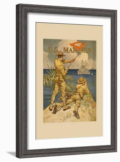 Marines Signaling from Shore to Ships at Sea-Joseph Christian Leyendecker-Framed Art Print