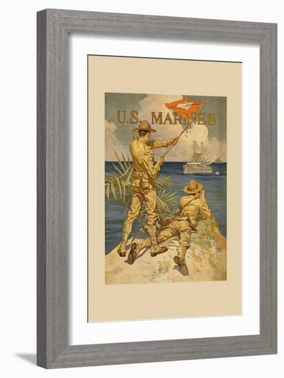 Marines Signaling from Shore to Ships at Sea-Joseph Christian Leyendecker-Framed Art Print