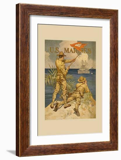 Marines Signaling from Shore to Ships at Sea-Joseph Christian Leyendecker-Framed Art Print