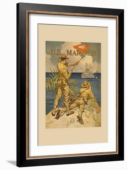 Marines Signaling from Shore to Ships at Sea-Joseph Christian Leyendecker-Framed Art Print