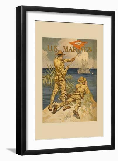 Marines Signaling from Shore to Ships at Sea-Joseph Christian Leyendecker-Framed Art Print