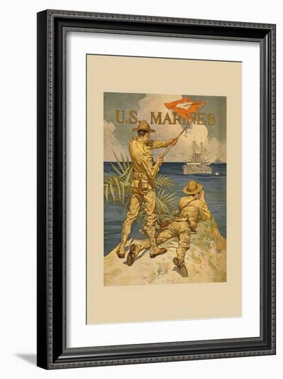 Marines Signaling from Shore to Ships at Sea-Joseph Christian Leyendecker-Framed Art Print