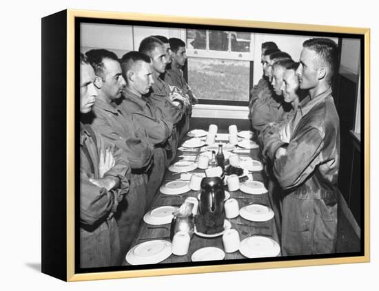 Marines Standing at Attention, before Eating, in the Mess Hall-null-Framed Premier Image Canvas