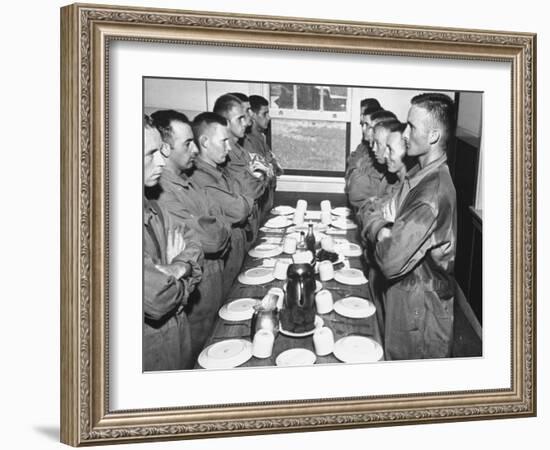 Marines Standing at Attention, before Eating, in the Mess Hall-null-Framed Photographic Print