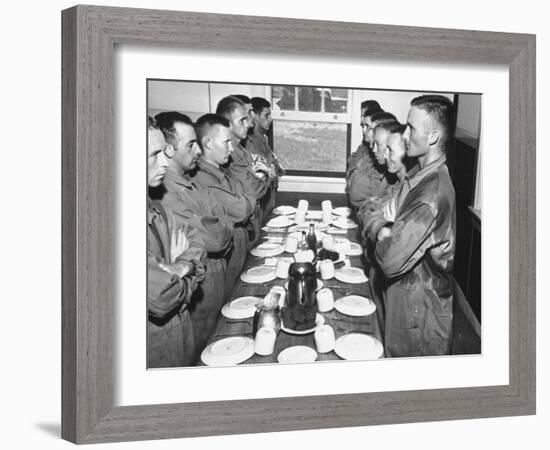 Marines Standing at Attention, before Eating, in the Mess Hall-null-Framed Photographic Print