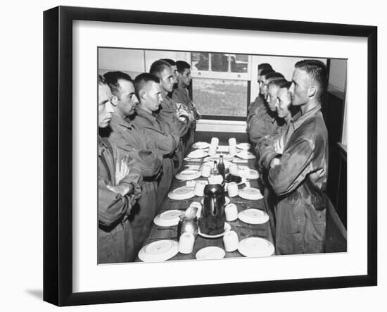 Marines Standing at Attention, before Eating, in the Mess Hall-null-Framed Photographic Print