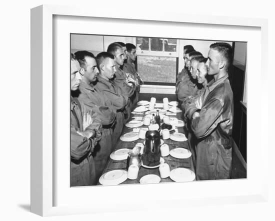 Marines Standing at Attention, before Eating, in the Mess Hall-null-Framed Photographic Print