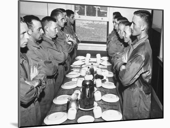 Marines Standing at Attention, before Eating, in the Mess Hall-null-Mounted Photographic Print