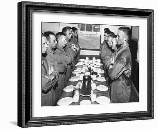 Marines Standing at Attention, before Eating, in the Mess Hall-null-Framed Photographic Print