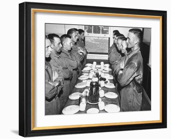 Marines Standing at Attention, before Eating, in the Mess Hall-null-Framed Photographic Print