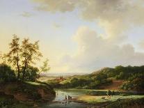 An Extensive Landscape with Figures and Cattle by a River, a Town Beyond, 1845-Marinus Adrianus Koekkoek-Giclee Print