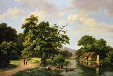 Wooded River Landscape with Peasants Unloading a Ferry-Marinus Adrianus Koekkoek-Giclee Print