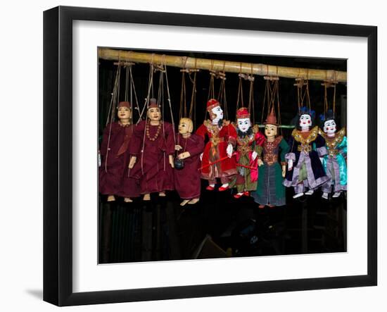 Marionettes for sale at Bagan market, Mandalay Region, Myanmar-null-Framed Photographic Print