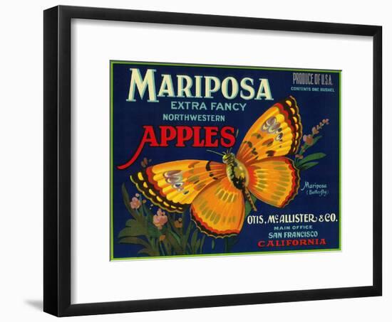 Mariposa Apple Label - San Francisco, CA-Lantern Press-Framed Premium Giclee Print