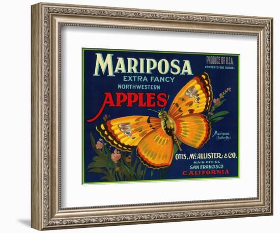 Mariposa Apple Label - San Francisco, CA-Lantern Press-Framed Art Print