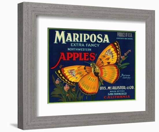 Mariposa Apple Label - San Francisco, CA-Lantern Press-Framed Art Print