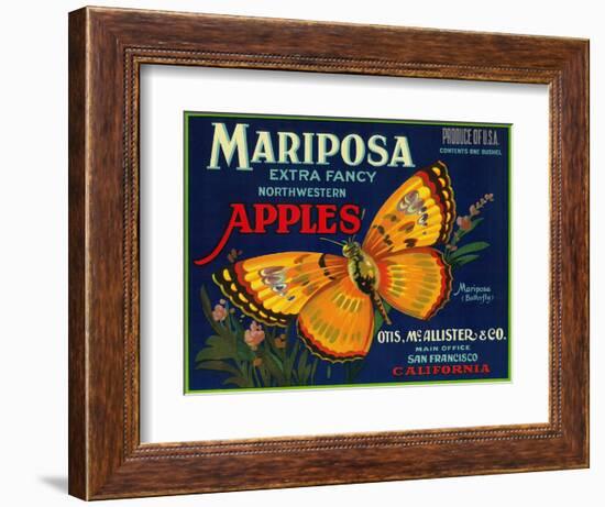 Mariposa Apple Label - San Francisco, CA-Lantern Press-Framed Art Print