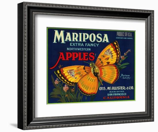 Mariposa Apple Label - San Francisco, CA-Lantern Press-Framed Art Print