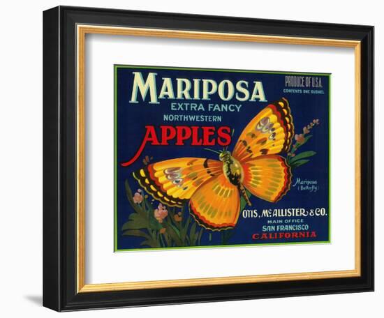 Mariposa Apple Label - San Francisco, CA-Lantern Press-Framed Art Print