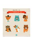 Cute Fashion Hipster Animals & Pets, Set of Vector Icons-Marish-Art Print