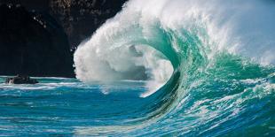 Breaking tubing wave at Teahupoo surf break, Tahiti, French Polynesia-Mark A Johnson-Framed Photographic Print