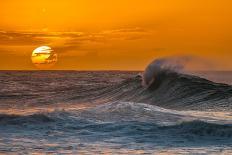 Pau Hana-Sunset & Wave breaking off of the Na Pali Coast of Kauai, Hawaii-Mark A Johnson-Photographic Print