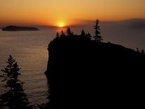 Spring Sunrise Silhouettes Edwards Island and Reflects Light on Lake Superior-Mark Carlson-Framed Premier Image Canvas