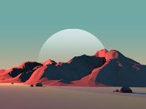 Low-Poly Mountain Landscape at Dusk with Moon-Mark Kirkpatrick-Art Print