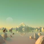 Low-Poly Mountain Landscape at Dusk with Moon-Mark Kirkpatrick-Stretched Canvas