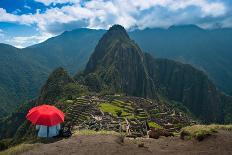 Tourist under the Shade of A Red Umbrella Looking at Machu Picchu-Mark Skalny-Photographic Print