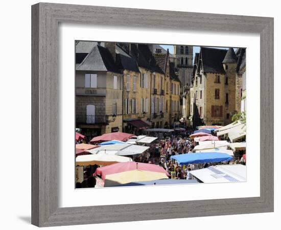 Market Day in Place De La Liberte, Sarlat, Dordogne, France, Europe-Peter Richardson-Framed Photographic Print