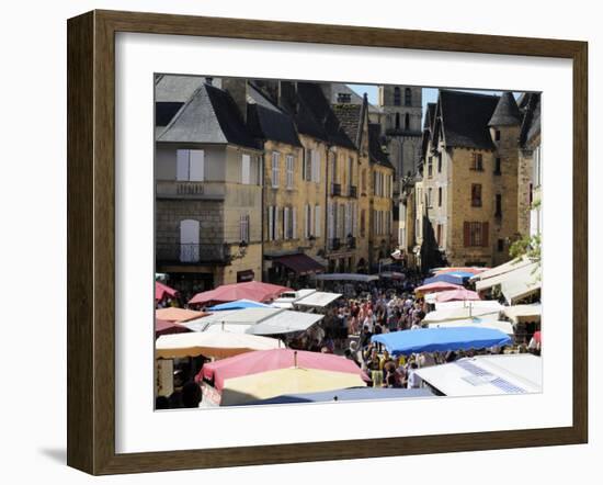 Market Day in Place De La Liberte, Sarlat, Dordogne, France, Europe-Peter Richardson-Framed Photographic Print