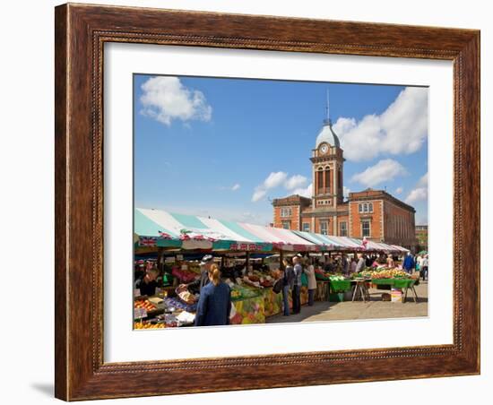 Market Hall and Market Stalls, Chesterfield, Derbyshire, England, United Kingdom, Europe-Frank Fell-Framed Photographic Print