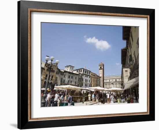 Market in Piazza Delle Erbe, Verona, Veneto, Italy, Europe-Martin Child-Framed Photographic Print