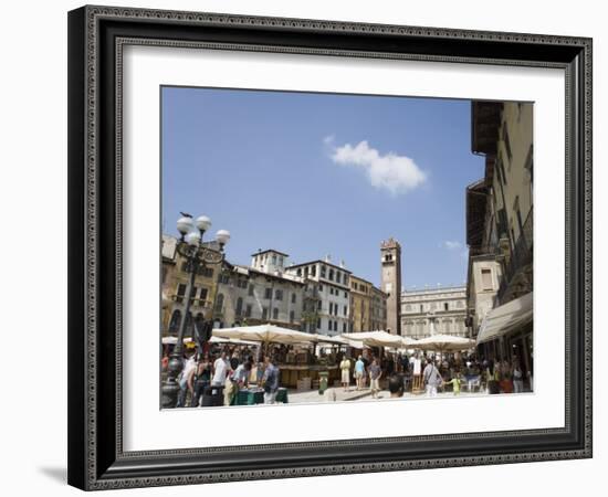 Market in Piazza Delle Erbe, Verona, Veneto, Italy, Europe-Martin Child-Framed Photographic Print