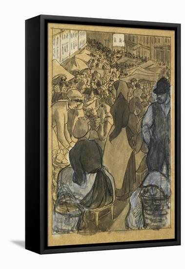 Market Scene (Black Crayon with Pen and Black Ink-Camille Pissarro-Framed Premier Image Canvas