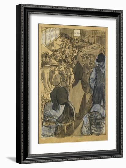 Market Scene (Black Crayon with Pen and Black Ink-Camille Pissarro-Framed Giclee Print