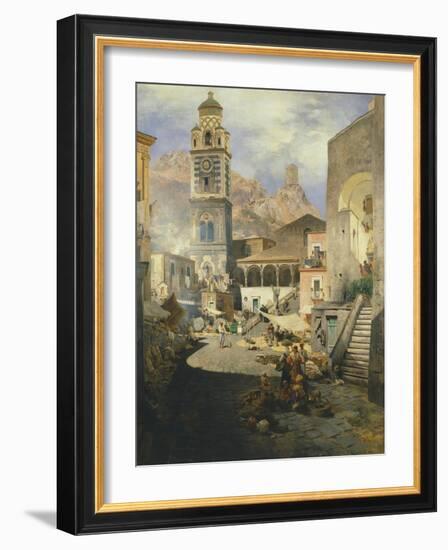 Market Square at the Amalfi Coast, 1876-Oswald Achenbach-Framed Giclee Print