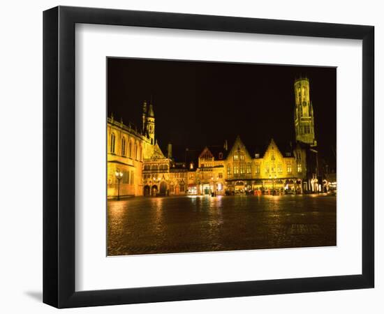 Market Square Lit Up at Night, Belfry of Bruges, Bruges, Belgium-null-Framed Photographic Print