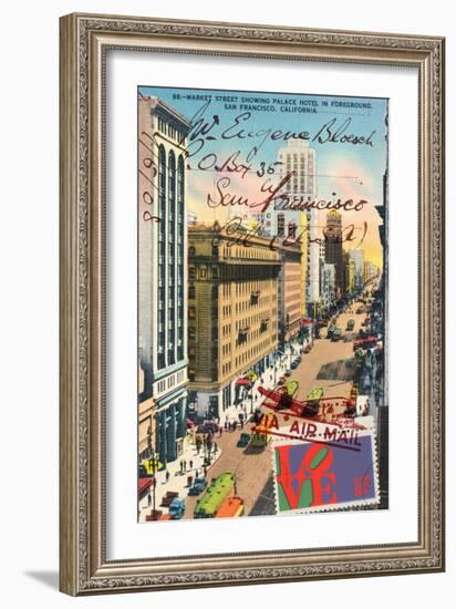 Market Street, San Francisco, Vintage Postcard Collage-Piddix-Framed Art Print