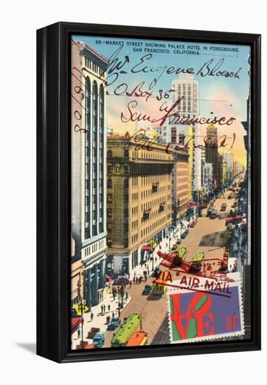 Market Street, San Francisco, Vintage Postcard Collage-Piddix-Framed Stretched Canvas