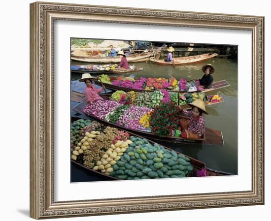 Market Traders in Boats Selling Fruit, Damnoen Saduak Floating Market, Bangkok, Thailand-Gavin Hellier-Framed Photographic Print