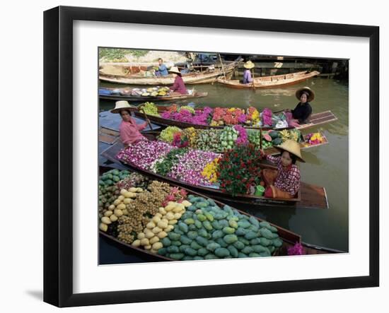 Market Traders in Boats Selling Fruit, Damnoen Saduak Floating Market, Bangkok, Thailand-Gavin Hellier-Framed Photographic Print