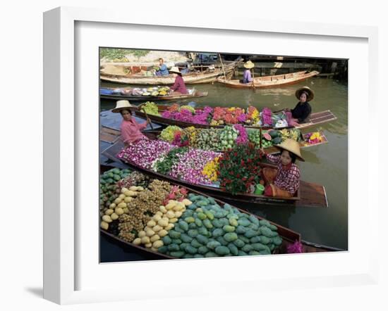 Market Traders in Boats Selling Fruit, Damnoen Saduak Floating Market, Bangkok, Thailand-Gavin Hellier-Framed Photographic Print