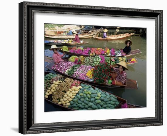 Market Traders in Boats Selling Fruit, Damnoen Saduak Floating Market, Bangkok, Thailand-Gavin Hellier-Framed Photographic Print